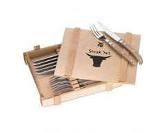 WMF Steack Ranch - Cubertería para carne, 6 cuchillos y 6 tenedores de acero inoxidable y mango de madera