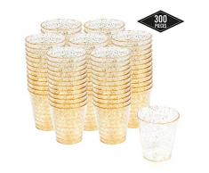 300 Vasos de Chupito Desechables de Plástico Duro con Elegante Brillo Dorado, 1oz(30ml) - Reutilizable, Material Ecológico - Vasos para Shots para Chupitos Vodka Jelly Bodas Fiestas de Navidad.