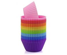 AVANA reutilizables Moldes para magdalenas silicona de de llamas respetuosa con el medio ambiente para magdalenas Cupcake Muffin Forma Hornear 8 colores, Juego de 24