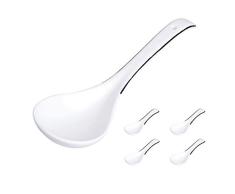 Hong Yi Fei-shop Serving Ladle Spoon Cucharón de Salsa de Salsa de cucharón de cerámica Blanca, Juego de 5 Piezas de Porcelana Fina Cuchara Sopera