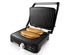 Taurus Asteria Grill y plancha de asar parrilla eléctrica con regulador de temperatura, apertura 180º, asa de toque frío, antiadherente libre de PFOA, 2200 W, 0.02 litros, 0 Decibeles, Negro/Inox
