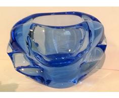 Cenicero moderna de cristal coloreado, adorno, cuenco, cenicero de vidrio coplado a boca en colour azúl transparente ancho aprox. 15 cm, disenado y fabricado por Oberstdorfer Glashütte