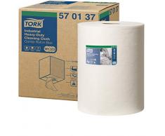Tork 570137 Paño de limpieza industrial ultrarresistente Premium / 1 capa/Papel multiuso compatible con los sistemas W1, W2 y W3 / 1 bobina x 60,8 m de largo/color blanco