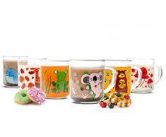 Juego de 6 vasos infantiles con asa (250 ml, diseño de animales)