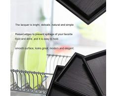 Bandeja rectangular de madera maciza negra para té, café, aperitivos, comidas, bandeja de servir para restaurante 30 * 20 * 2cm