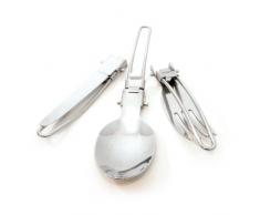 Camping Cubiertos (Cuchillo, Tenedor, Cuchara) de acero inoxidable, plegable ( – Cubiertos/Bundeswehr cubertería), color: plata – Marca Ganzoo