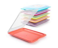 GK Juego de 6 Cajas Rebanador Ahorra Espacio apilable (Cajas)/tarros de Juego para Embutidos con Bandeja Integrada. Foodcenter – Recipiente Hermético para el Frigorífico