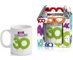 Taza Cerámica para Desayuno en Color Blanco de 300 ml, Un Regalo Original para Aniversarios - "Feliz 30 Cumpleaños"