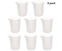 Voarge 8 Vasos medidores de Silicona, 100 ml, Vaso medidor de graduación de plástico, Recipiente para líquidos, para Manualidades, Resina epoxi, moldes de fundición para la Cocina del Arte