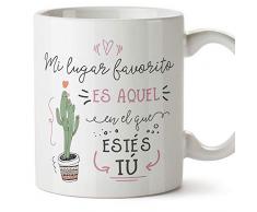 MUGFFINS Taza San Valentín (Te quiero) - Mi lugar favorito cactus - Regalos Originales y Divertidos de Aniversario para Novios, Enamorados, Pareja.