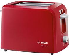 Bosch Compact Class TAT3A014 - Tostador, 980 W, 2 Ranuras extra anchas, color Rojo