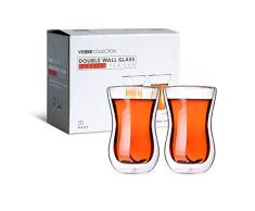 Original vasos de doble pared de vidrio de té turco, 4,25 oz, juego de 2 - con aislamiento térmico de cristal - Verre colección