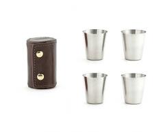 Kikkerland Vasos de chupito con Funda de Piel, marrón