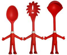 Mr. Spaghetti & Friends, Set de 3 Utensilios de cocina de silicona con Cuchara para espaguetis, Cucharón de salsa y Cuchara para queso, Regalo para Cocineros, 3 Amigos divertidos para servir pasta