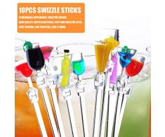 Juego de 10 palillos de coctelería de acrílico para bebidas, mezclador/ambientador/agitadores para el hogar, bares, restaurantes, 22,86 cm de longitud 9 pulgadas transparente