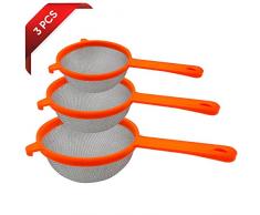 Juego de 3 colador de Alimentos, colador de plástico Fino, Duradero, Juego de coladores de Malla Fina, colador de harina, colador de tamiz con Borde de Cocina - 8cm, 10cm, 12cm