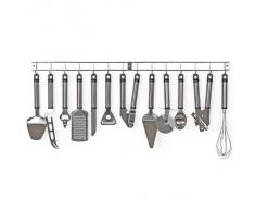 TecTake Herramientas utensilios de cocina + listón para colgar (13 piezas) en acero inoxidable