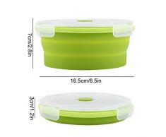 FTVOGUE - Caja Plegable Redonda portátil de Silicona de Bento de 800 ML Recipiente de Plegable de Comida de microondas