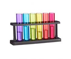 Relaxdays Vasos para chupitos con forma de tubo de ensayo, Con soporte, Plástico, 4 cl, Multi-color
