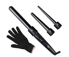 Culwad Rizador de Pelo 3 en 1 Tenacillas Pelo con 3 Intercambiable Barriles y Guantes protectores de calor