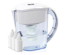 BU-KO Jarra de Agua alcalina DE 3,5 litros, Ionizador de Agua Pura y Saludable, 3 Cartuchos de Filtro incluidos, PH Test Strip BPA (Blanco)