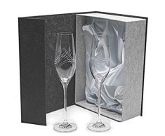 Set/Estuche de 2 copas de cristal para champán, cava o espumosos, talladas a mano, colección "CELEBRATION".