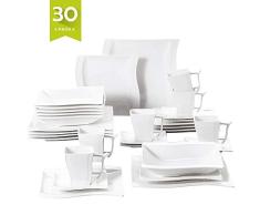 Malacasa, Serie Flora, Vajilla de Porcelana, 30 Piezas, Juego de Café, con 6 Tazas, 6 Platos Llanos, 6 Platos, 6 Platos de Postre, 6 Platos de Hondos, para 6 Personas Color Blanco