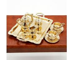 Odoria 1/12 Miniatura 8PZ Antiguo Conjunto de Tazas de Té Dorado Cocina Accesorio para Casa de Muñecas