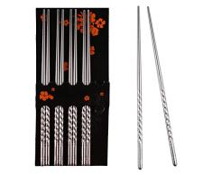 lovingmona Palillos de Acero Inoxidable Reutilizables Chopstick, 5 Pares para Platos de arroz Sushi