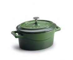 Ollas Agnelli cocción Lenta Oval Cazuela con Dos Asas, de Hierro Fundido, Verde, 0.4 litros