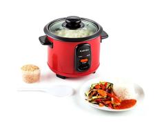 Klarstein Osaka olla arrocera (300 W, 0,6 L, antiadherente, apagado automático con función de mantenimiento en calor, tapa de vidrio, incluye cucharón y vaso medidor de arroz) - rojo