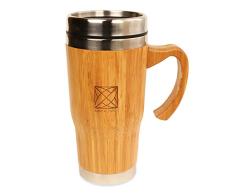 Santai Living Taza Térmica de Bambú (450mL) | Termo de Viaje con Doble Cámara Aislante para Té o Café | Vaso Hermético de Aluminio y madera, libre de BPA