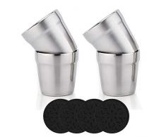 Taza de Acero Inoxidable + Posavasos de Silicona (Set de 4) Apilable, Taza de Café/Taza de Té/Vasos de Cerveza para Enfriar, ideal para Viajes, al Aire Libre, Camping y Todos Los Días, 6oz (175 ml)