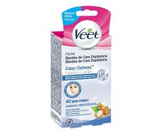 Veet Bandas de Cera Fria Depilatoria para Depilación Facial con Aceite de Almendras y Aroma de Aciano, Easy Gelwax, Pieles Sensibles, 40 Bandas