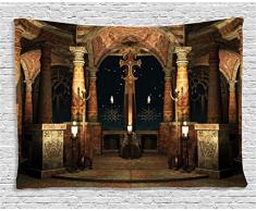 ABAKUHAUS Gótico Tapiz de Pared, Pilares De La Antigua Sala, para el Dormitorio Apto Lavadora y Secadora Estampado Digital, 200 x 150 cm, Marfil Marrón Negro