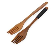 Ecloud Shop® 2pcs Set de Cubiertos de bambú Tenedor de Madera Estilo japonés vajilla casero