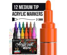 Rotuladores para pintura para cristal, cerámica, porcelana, Rock, madera, tejido, lona. Mejor Elección para diseño personalizado taza, Rock pintura. Set de 12 marcadores de pintura acrílica