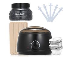 Anself Calentador de Cera, Cera Depilatoria Profesional con Una Botella de 150 g de Frijol Cera, 5 * Aplicador de Depilación Nasal, 10 * Bandejas de Aluminio, 10 * Espátula de Cera para Madera