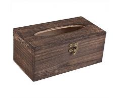 Fdit Caja de Pañuelos de Madera de Estilo Retro Caja de Papel Sostenedor de Servilleta para Coche Dormitorio Baño(22 * 12 * 10cm)