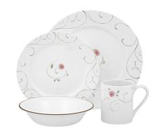 Corelle - Juego de vajilla de 16 piezas, de vidrio Vitrelle resistente a las roturas y las desportilladuras, modelo Enchanted, servicio para 4 personas, color marrón/rosa