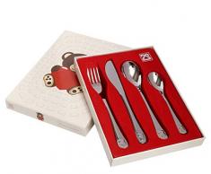 magnífico librum Diseño Cubertería infantil 4 piezas Plata de acero inoxidable Nombre de Grabado con oso Animales Diseño de bautizo para niños pequeños Besteck - Bär Talla:Ohne Gravur