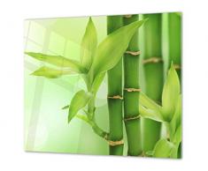 Tabla de cortar decorativa de cristal templado y cubre vitro - Dos en Uno - Resistente a golpes y arañazos - UNA PIEZA (60 x 52 cm) o DOS PIEZAS (30 x 52 cm); D08 Serie Naturaleza: Bambú brotes