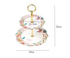 Soporte de exhibición de la magdalena Inglés Tarde de té Estante de pastel de cerámica Sala de estar Plato de aperitivos creativo de dos pisos Plato de fruta Bandeja de pastel europeo Bandeja Reutiliz