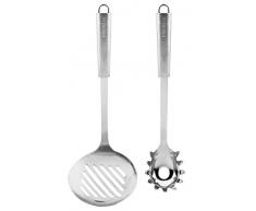 Probus 670229 - Juego para servir espaguetis: cuchara y cuchara colador de acero inoxidable con mango ergonÃ³mico aptas para lavavajillas (plateado)