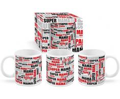 Taza Cerámica para Desayuno en Color Blanco de 300 ml, Un Regalo Original para Familia y Amigos - "Súper Mamá"