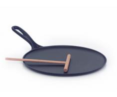 Le Creuset 20136270000460 Crepera, Inclu. rastrillo de Madera, Redonda, Apto para Todas Las Fuentes de Calor, Incl. inducción, Hierro Fundido, Negro, 27 cm