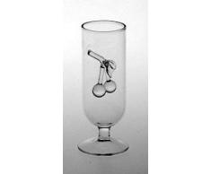 Vaso de chupito a pie de cristal claro, copa para licores de vidrio transparente soplado a boca, con dos la ciruela amarilla de cristal claro en el interior, altura circa 10 cm, diseñado y fabricado por la Oberstdorfer Glashütte
