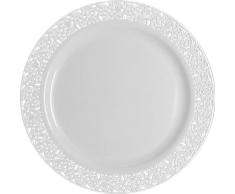 DECORLINE-Estable lujo placa de plástico desechables platos -Desechables lujo Vajilla - blanco con encajes bordé blanco -Inspiración Colección (Placa de 26 cm)
