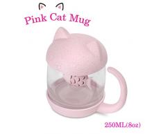 Taza de té de cristal del gato Taza De Agua Bottle-With Fish Tea Filtro filtro de infusión 250ml (8oz) (Rosa)