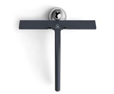 GÜTEWERK rasqueta limpiacristales para Ducha - 23 cm - Negro - Incl. Colgador Ventosa - no taladrar o Pegar - Silicona y Acero Inoxidable